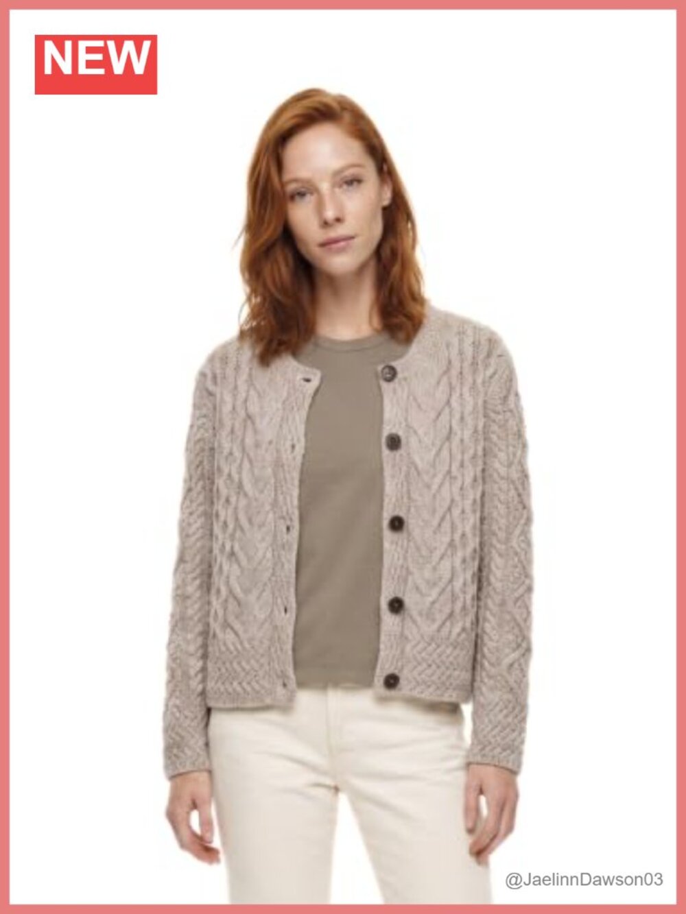 Merino Wool Cable Knit Button Cardigan Relaxed Fit Winter